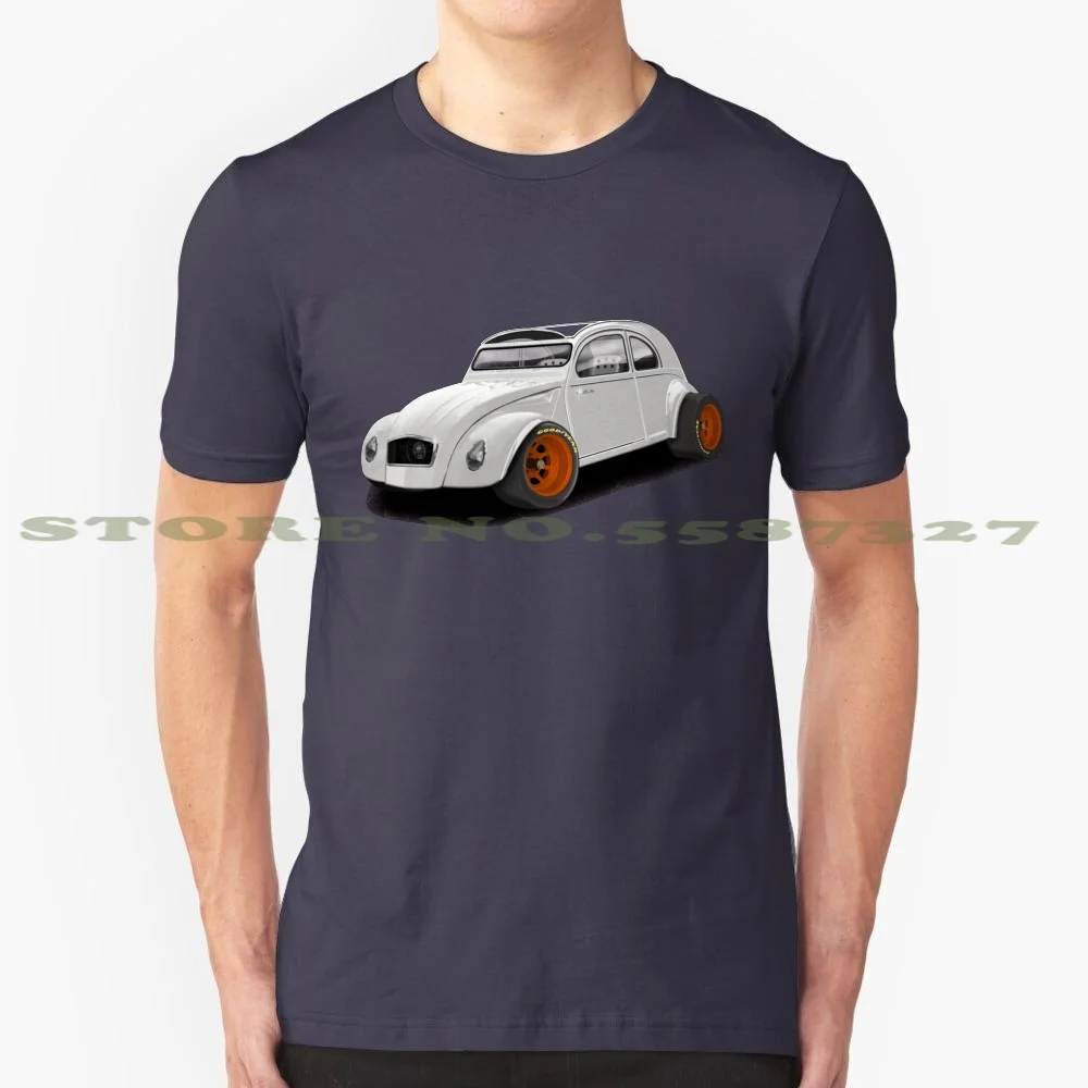 2Cv Hotrod Racing 100% Cotton T-Shirt Classic Cars Retro France French 60 Vintage 70 Hotrod Ratrod Racing