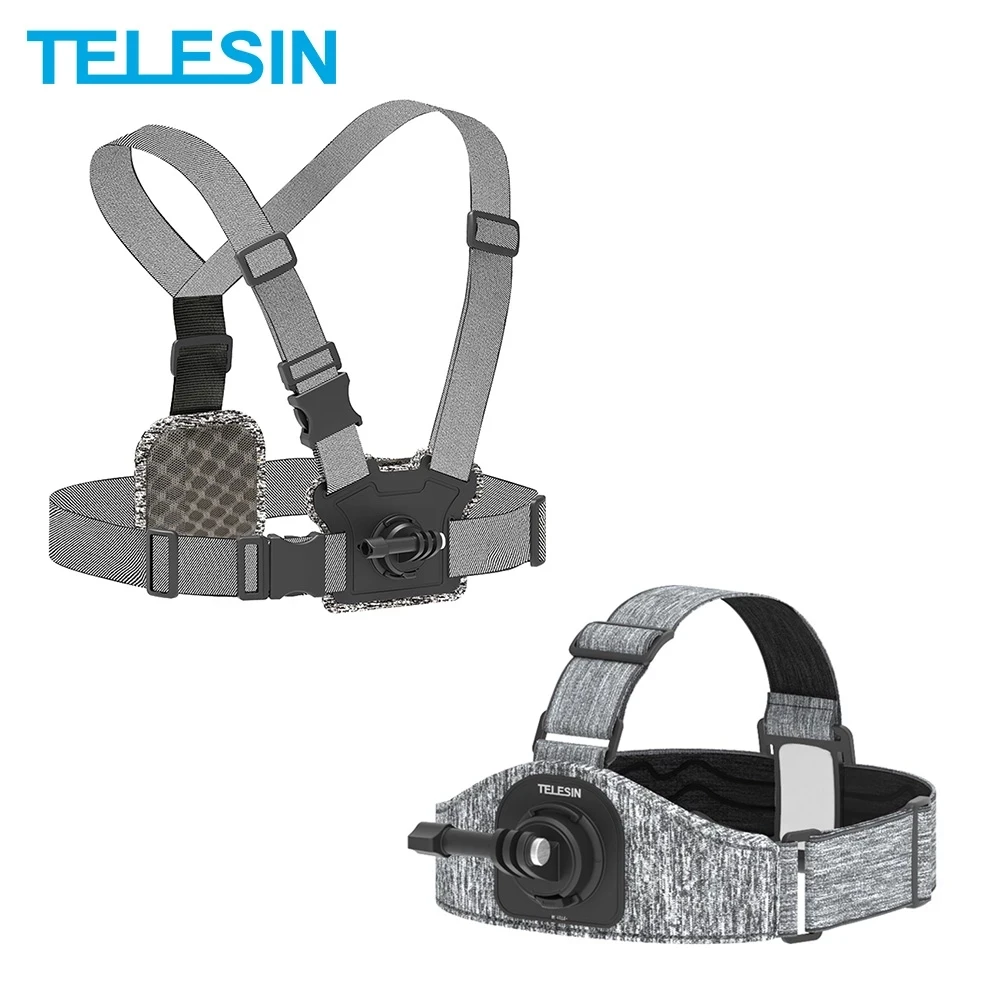 TELESIN Head Chest Strap Double Mount Skidproof Strong Elasticity Adjustment for GoPro 13 12 11 DJI Action 4 Insta360 Accessory