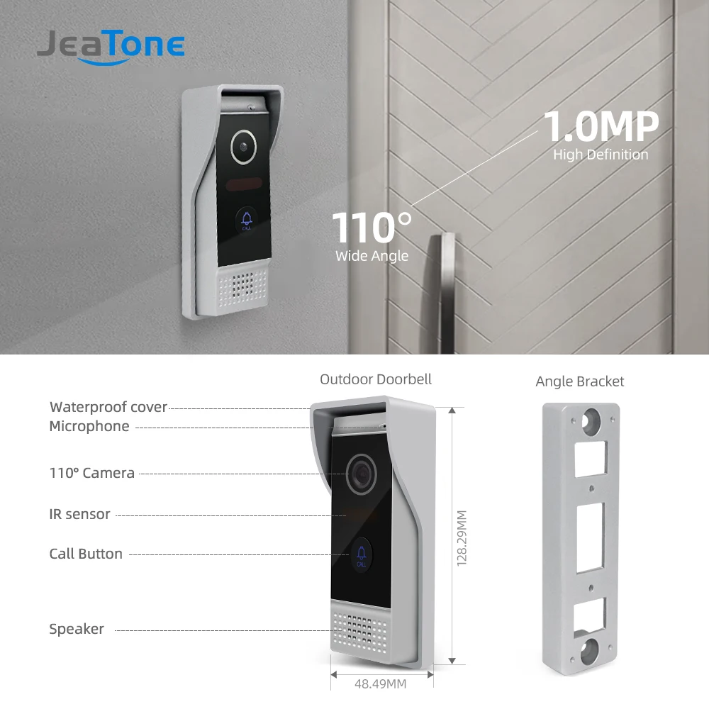 Jeatone 7inch Wireless Wifi Video Intercom Doorbell System with Lock for Home Support Remote Unlock Motion  Record Doorman