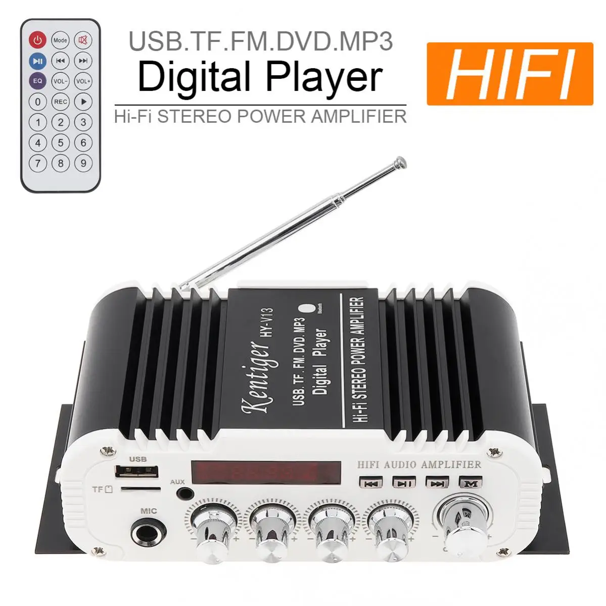 V13 Bluetooth-compatible HI- FI 2.1CH Car High Power Audio Subwoofer Amplifier FM Radio Player Support SD/ USB / DVD / MP3