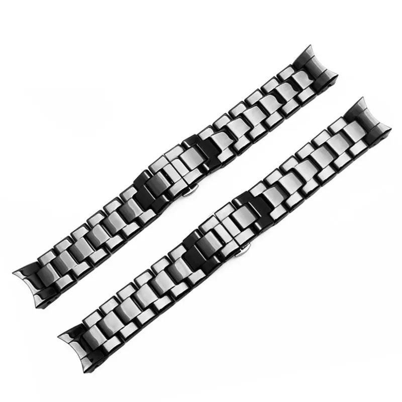 PEIYI 22mm Pearl Ceramic Watchband BlackCeramic Wristband  Glossy Bracelet For AR1400 1410 Watch Accessories