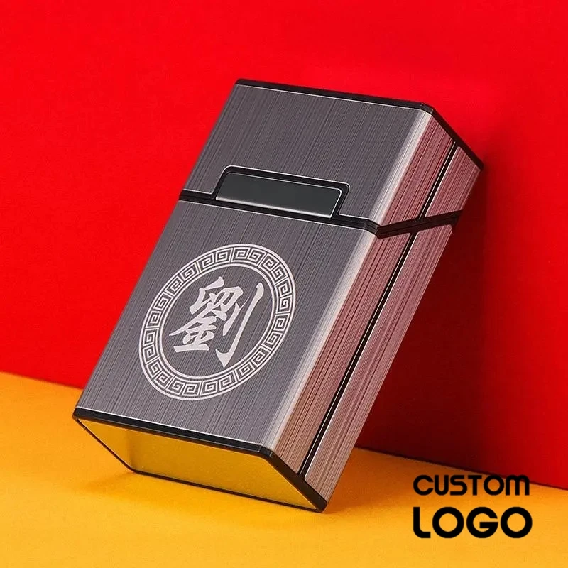 Custom Logo Cigaret Case Aluminum Alloy Personality Cigarette Box Tobacco Storage Portable Creativity Gift Cigaret Accessories