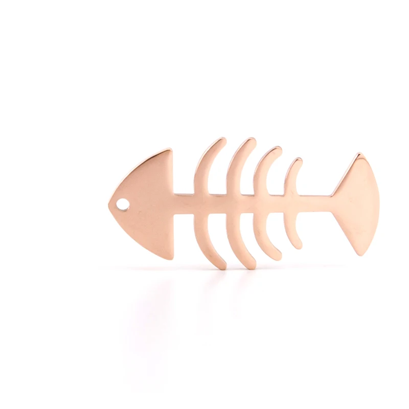 Sale Promotion Rosegold color Fish Bone Charm Pendant for Women necklace DIY making Stainless steel mirror polished good quality