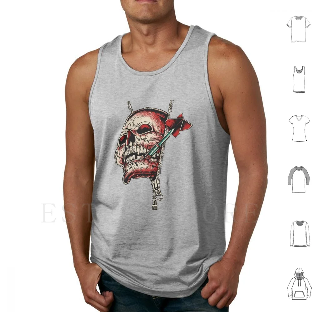 Dart T-Shirt-The Skull Zipper-Arrow In The Mouth-Tees-Paradise Gift Tank Tops Vest Sleeveless Bogey Check Out Bullseye