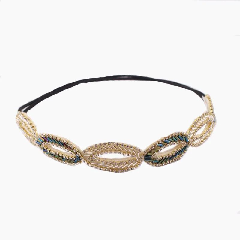 Classic Metal Blue White Crystal Beads Braided Infinity Headband Rhinestone Elastic Hair Band For Women Girls Hair Accessories