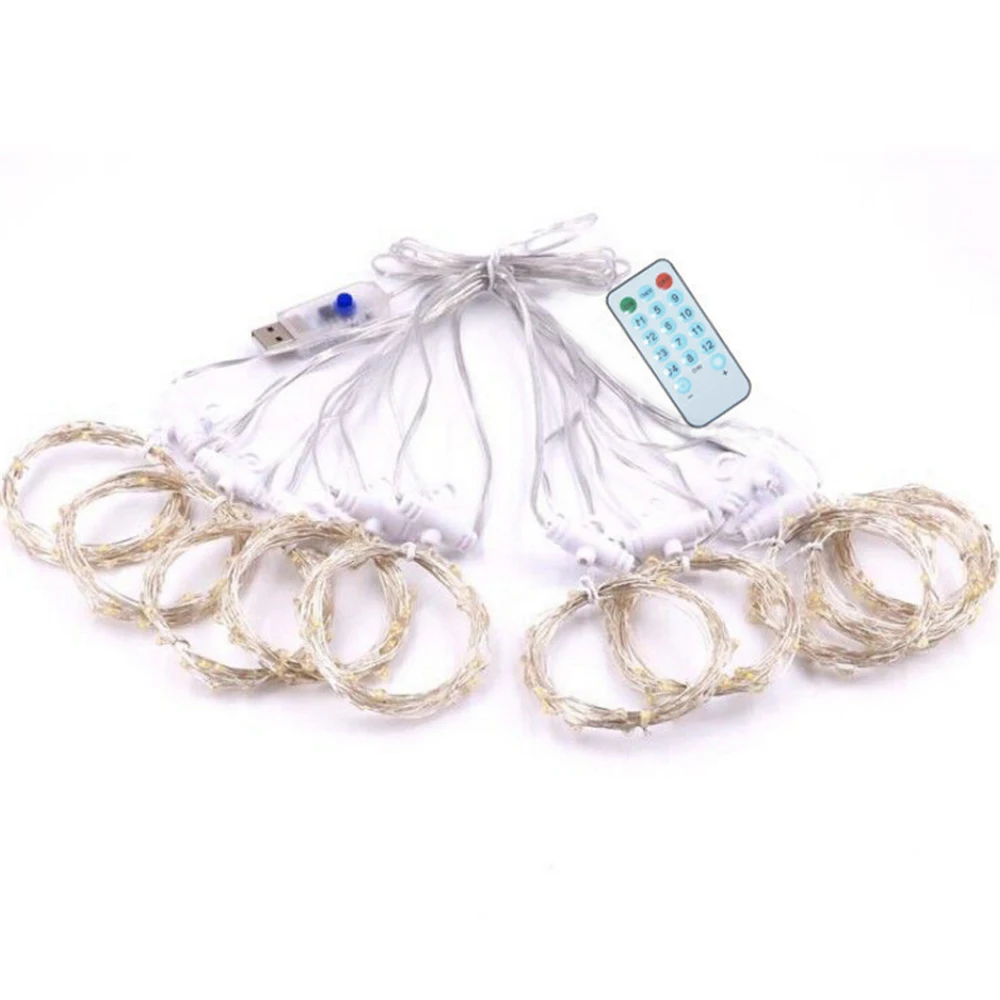 Remote Control Icicle Curtain String Light USB Power Voice Control Christmas Fairy Garland Lamp for Home Wedding Party Decor