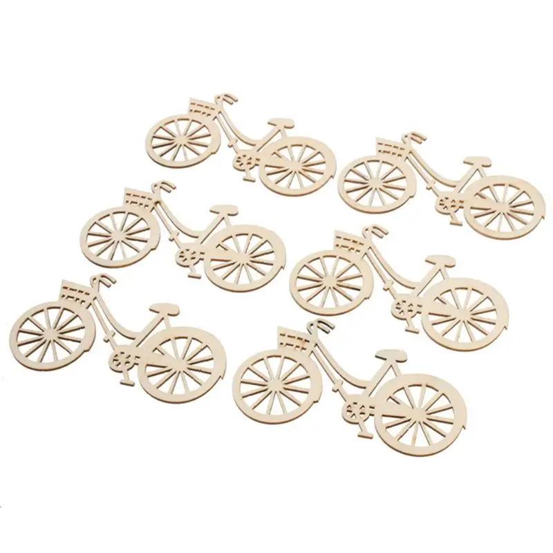 10pcs Wooden Bicycle Bike Cutout Veneers Slices DIY Crafting Ornament Theme Wedding Party Home Decoration Gift