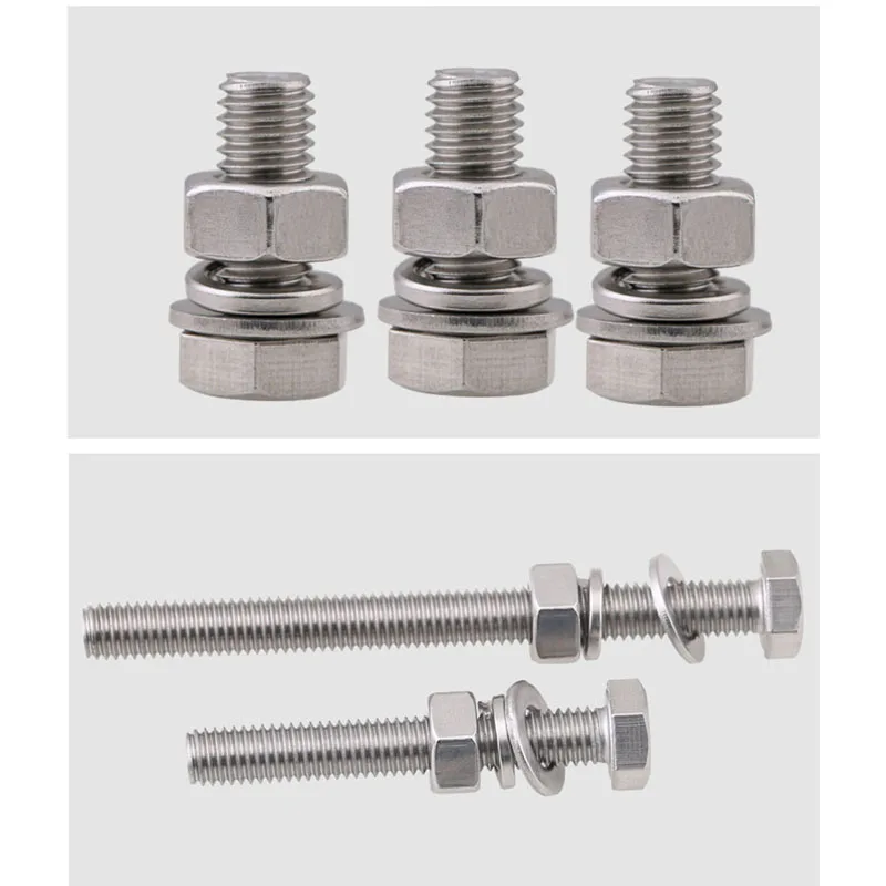 Ensemble de boulons à tête hexagonale, rondelle de verrouillage à ressort et rondelle et écrous en acier inoxydable 304