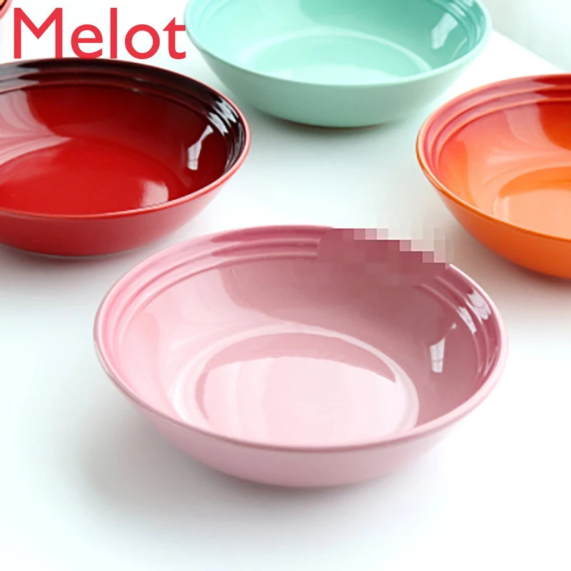 Hand-Painted Personalized Multi-Color Gradient Rice Bowl round  Petal Plate Vegetable ,Fruit Modeling  Household Tableware Set