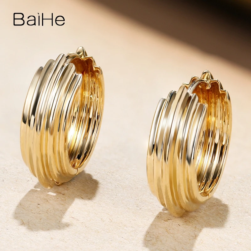 BAIHE Solid 14K White/Yellow/Rose Gold Ear clip Earrings Women Fine Jewelry Wedding Qulaq klipi Sırğalar Des boucles d'oreilles