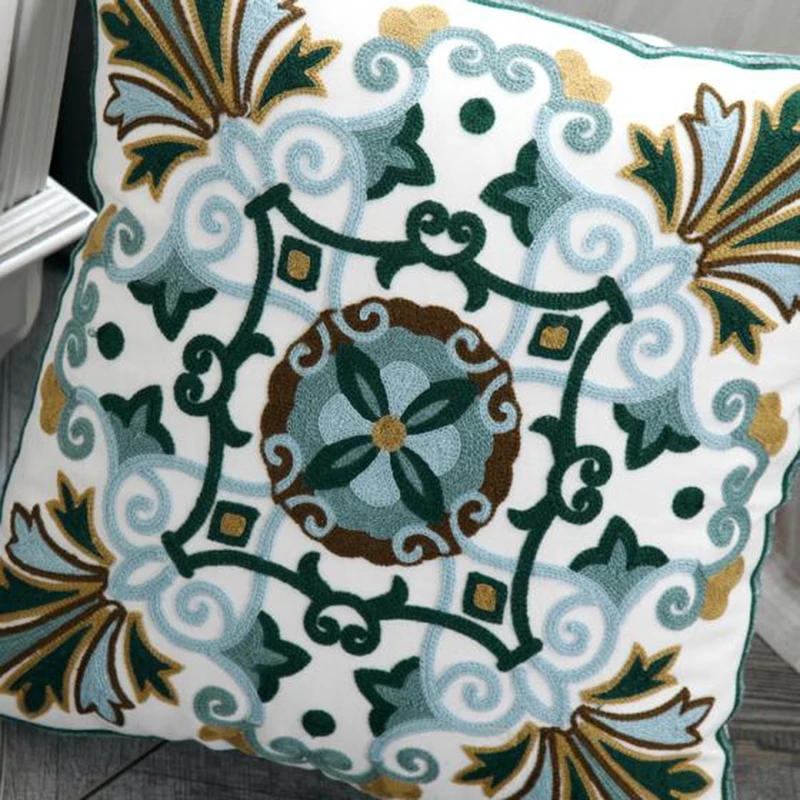 Home Decoration Cushion Cover Ethnic Style Canvas Square Embroidery Pillow Cover 45x45cm for Sofa Bed