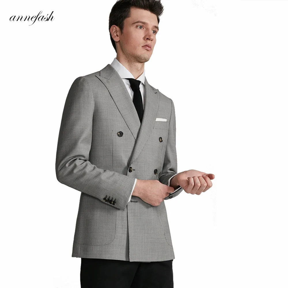 custom made high quality 100% worsted wool suit blazer double breast houndstooth jacket