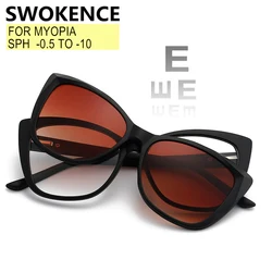 Prescription Glasses Myopia -0.5 to -10 With Fashion Cat Eyes Magnet Clip Of Sunglasses Men Women Short Sighted Astigmatism F542