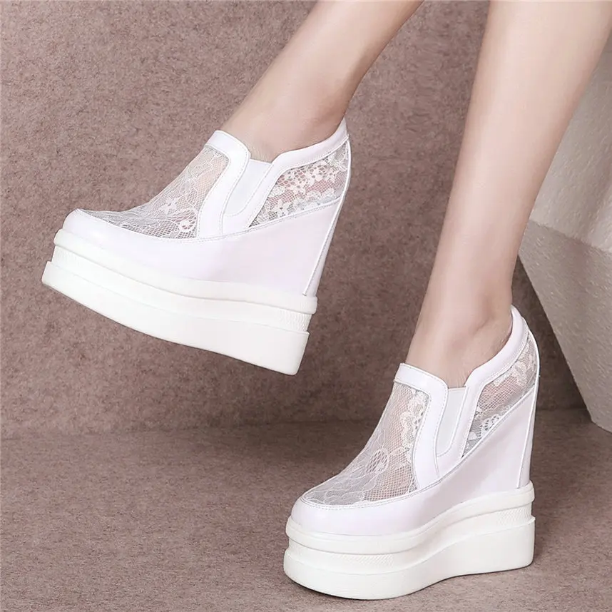 

Summer Punk Pumps Shoes Women Genuine Leather Wedges High Heel Ankle Boots Female Breathable Lace Fashion Sneakers Casual Shoes