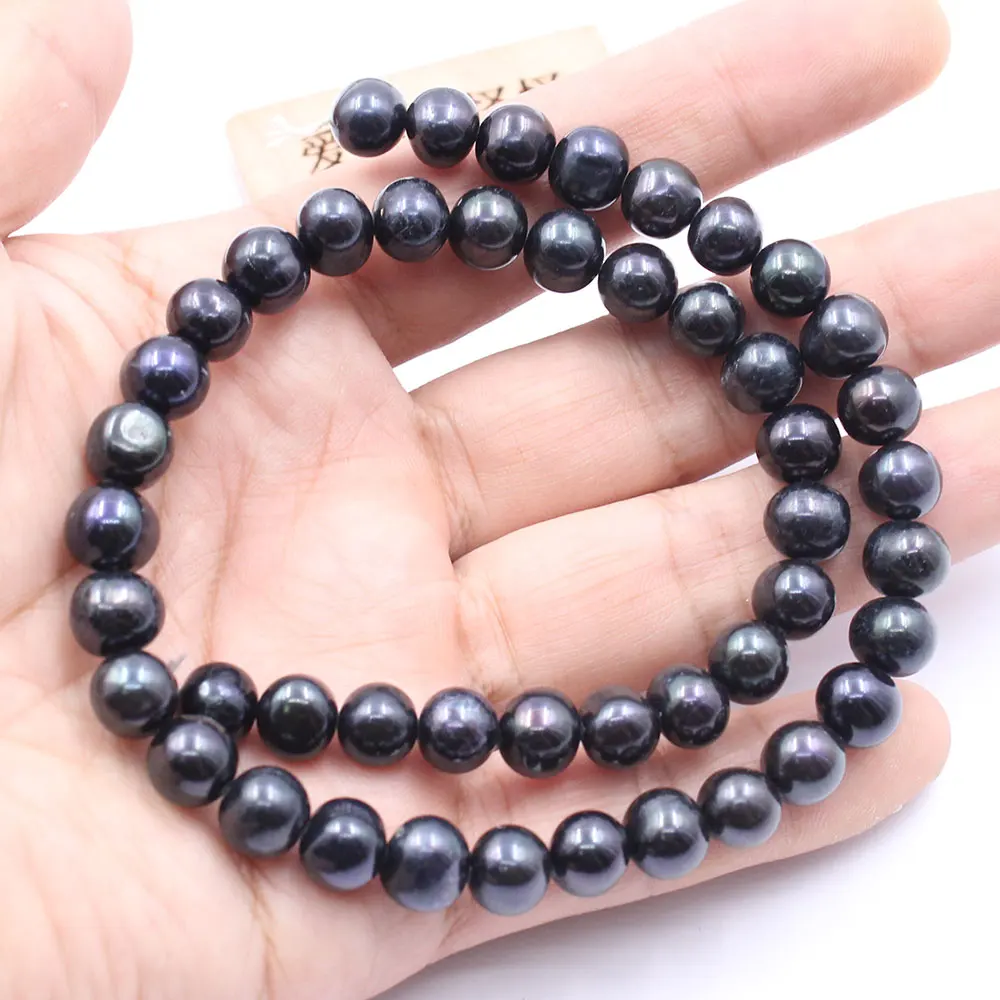 

APDGG 5 Strands Natural 9mm Potato Round Peacock Black Pearl Strands Loose Beads For Necklace Bracelet Jewelry DIY