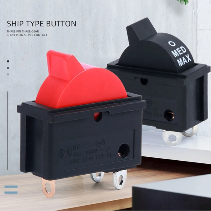 3 Pin 3 Gears Boat Rocker Switch SPDT Snap-in Rocker Switches Push Button for Hair Dryers Electric Fans Water Dispensers