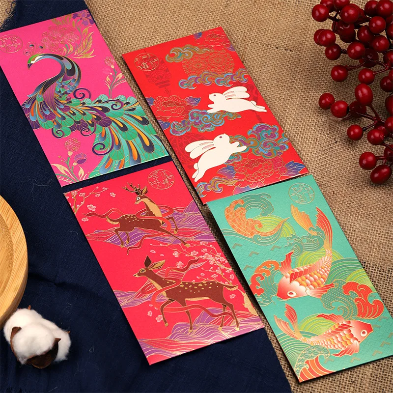(48/6 pieces/lot) New Year Red Pocket Hot Stamping Creative Red Bag Spring Festival Marriage Birthday Red Envelopes