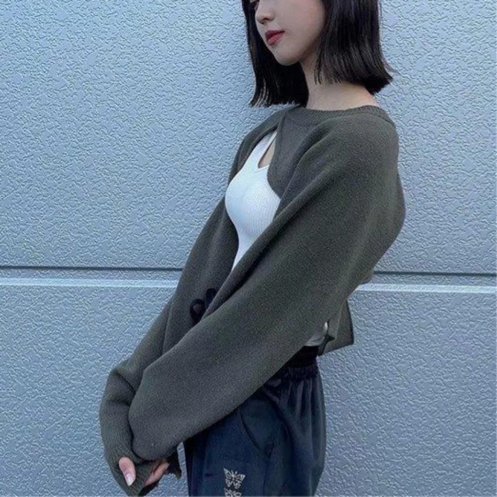 Fall 2024 womens fashion tops knitted long sleeve crop top korean style cropped sweater sexy short pullovers streetwear Autumn