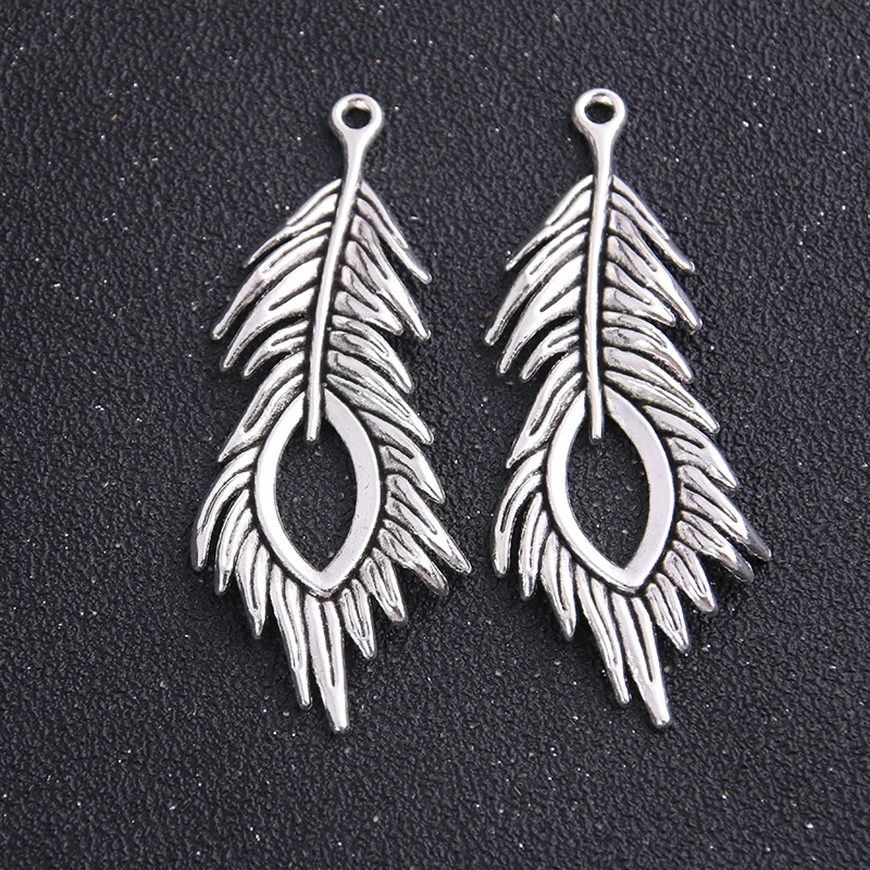 2pcs 28*72mm Three Color Vintage Peacock Feathers Charms Diy Metal Feathers Charms Pendant for Jewelry Making