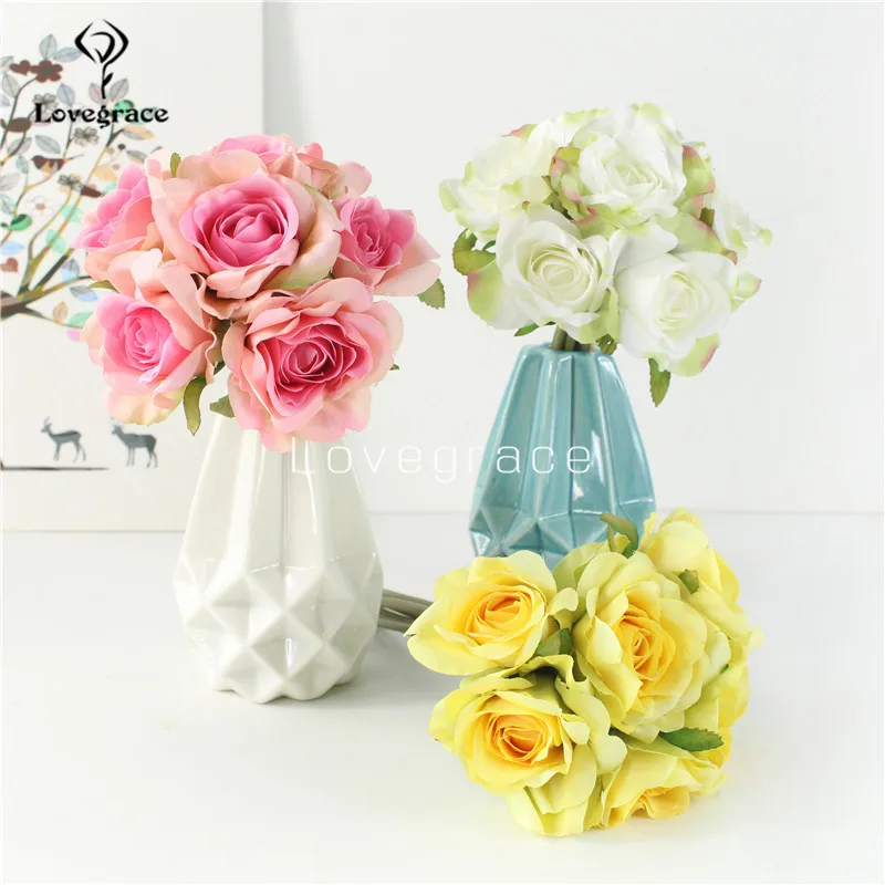 

6 Heads Small Artificial flowers Rose Bouquet Mini Roses Bouquet Flores for Party Spring Wedding Decoration Mariage Fake Flowers