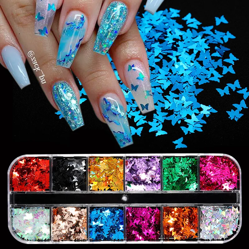 Specchio scintillante farfalla paillettes per unghie Paillette colori misti chiodo iridescente Glitter 3D fiocchi fette lustrini accessori d\'arte