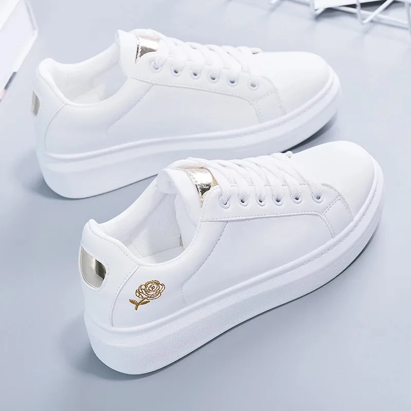 

Women's Vulcanized Shoes 2021 Spring and Autumn New White Women's Leather Solid Color Women's Sports Shoes Black Flat Shoes