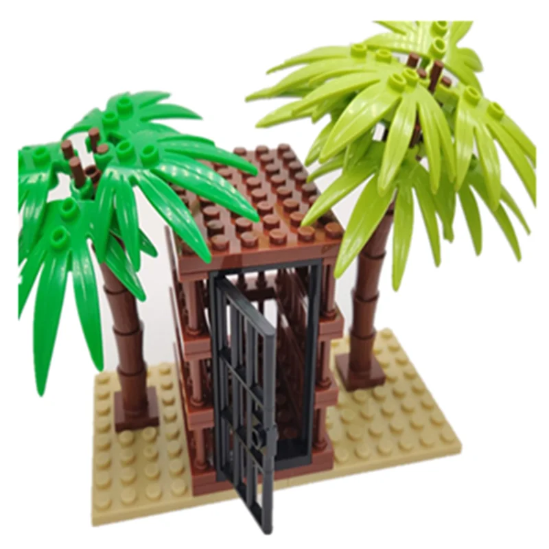 

MOC Building Blocks Medieval Battlefield Soldiers Cage Desert Island Coconut Tree Scene Toys for Kids