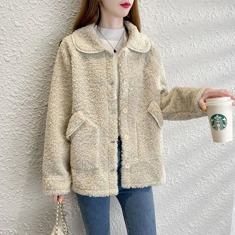 Lamb Fur Coat Women Clothes 2024 Autumn Winter New Korean Loose Versatile Fashion Warm Jackets Casual Outerwear Womens Jacket