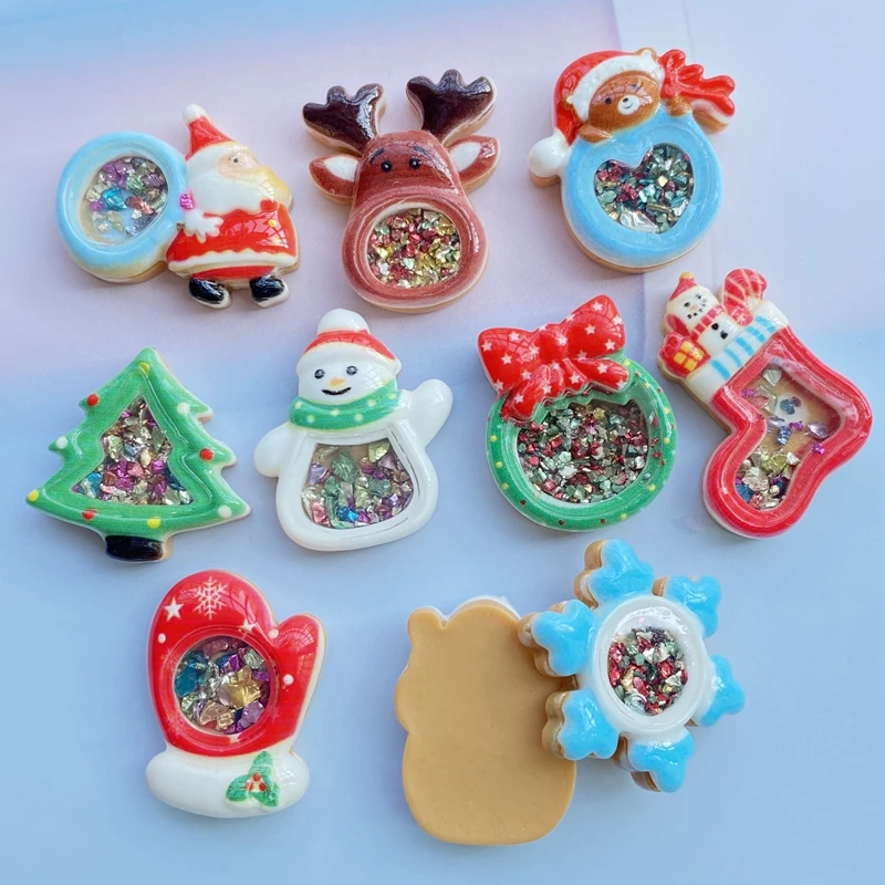 10Pcs Cute Mini Shining Christmas Series Flat Back Resin Cabochons Scrapbooking DIY Jewelry Craft Decoration Accessorie F68