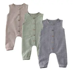 Fast Shipping 0-18M Baby Girl Boy Rompers Sleeveless Plaids Romper Cotton Jumpsuit Overall Casual Clothes