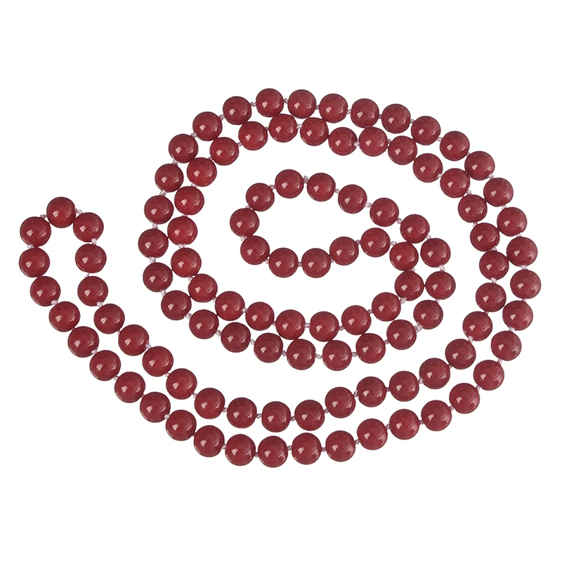 Wholesale Dark Round Red Coral Long Pearls Necklace 8mm Size For  Diy Chain Imitation Coral Necklace 36inch Gem Women Gift H869