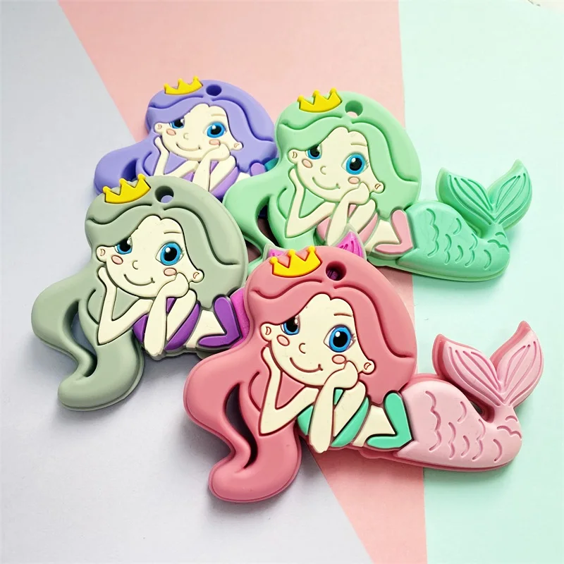 1pcs Mermaid Silicone Teether Cartoon Animal Food Grade Silicone Beads DIY Nursing Sensory Necklace Making Lnfant Chewable Toy