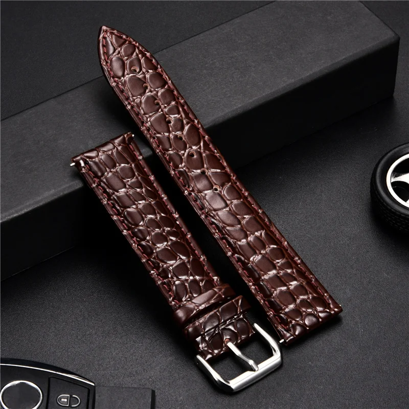 Crocodile Skin Design Calfskin Strap Stone Pattern Leather Watchbands Replacement Business Straps 16 18 20 22 24mm Watch Band