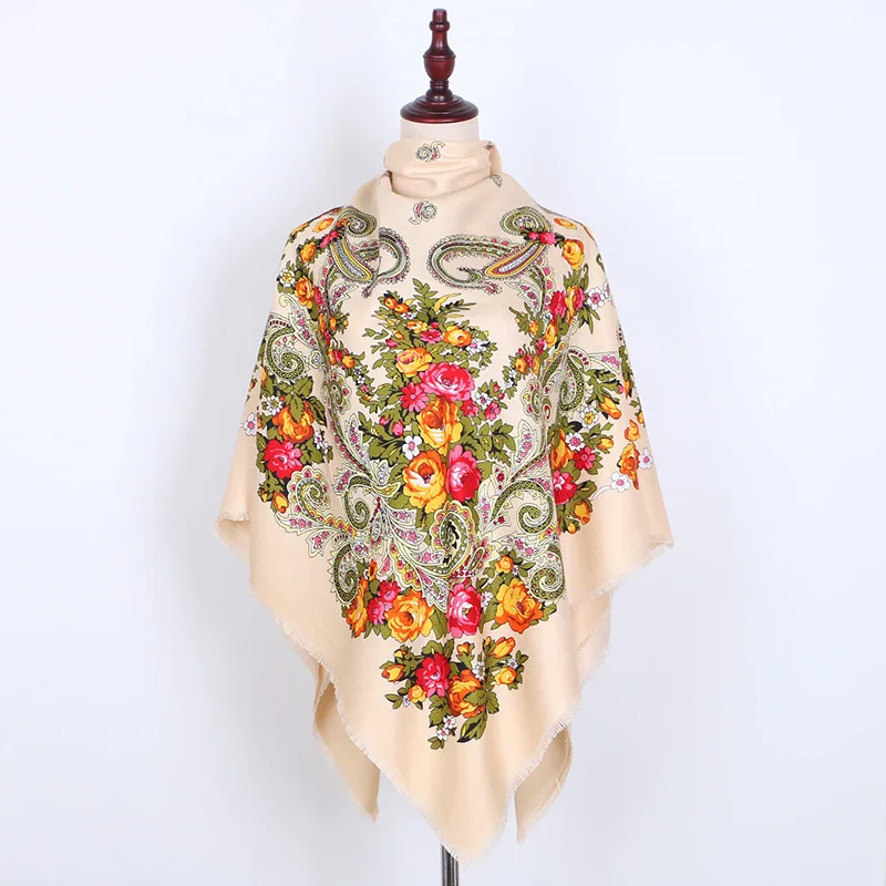Scarf Babushka Head Scarf Regional Russian Shawls Female Large Square Paisley Poncho Women Neck Wraps Handkerchief Manton Manila