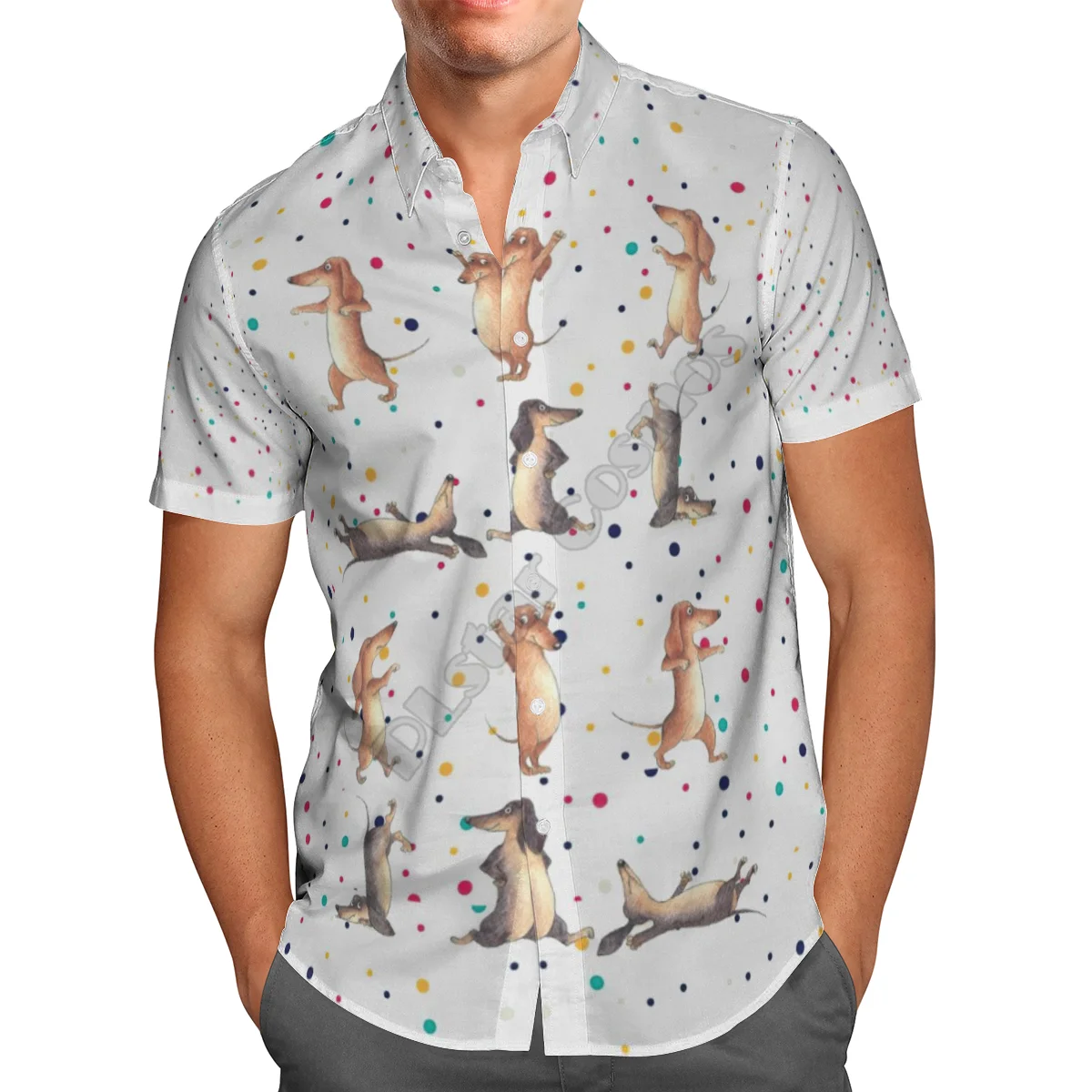 Hawaii Shirt Hawaiian beach Summer Funny Dachshund 3D Printed Men's Shirt Harajuku Tee hip hop Casual shirts 02