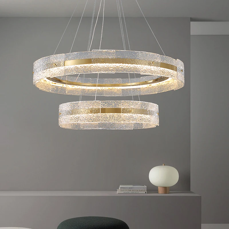 

JMZM Easy Luxury Ceiling Chandelier Gray Golden Frosted Glass Pendant lamp Living Dining Room Bedroom Water Pattern Glass Light