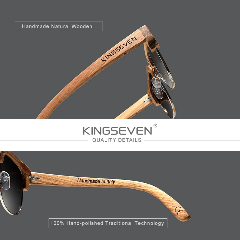 KINGSEVEN 2024 New Retro Wooden Natural Male Sunglasses Polarized Men Spring Hinge UV400 Protection Oculos De Sol Feminino G5917