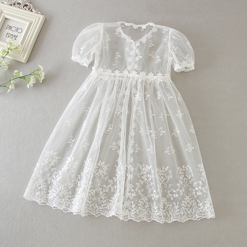 New Baby Girl Dress One year old Baptism Dress White Lace Infant Birthday Party Wedding Princess Dress Baby Clothing 0-24M