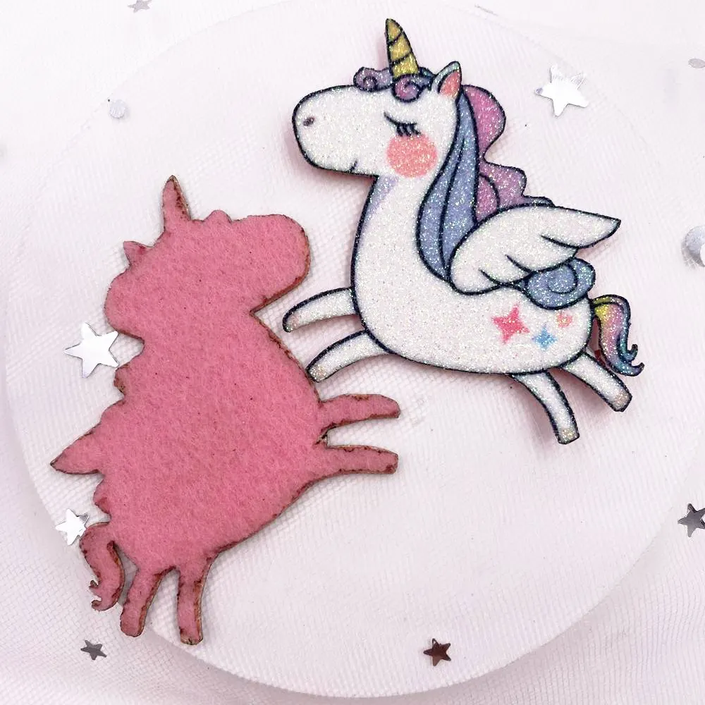 4PCS Felt Fabric Rainbow Glitter Cool  Unicorn Applique Wedding DIY Sewing Patch Hair Bow Accessories DIY Craft Supplies