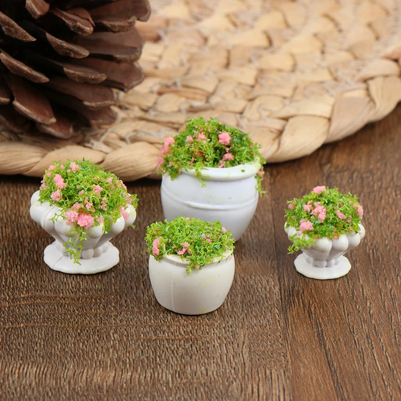 2pcs Dollhouse Furniture 1:12 Accessories Mini Green Plant Bonsai Flower Pots Furniture Toys for Baby Kids