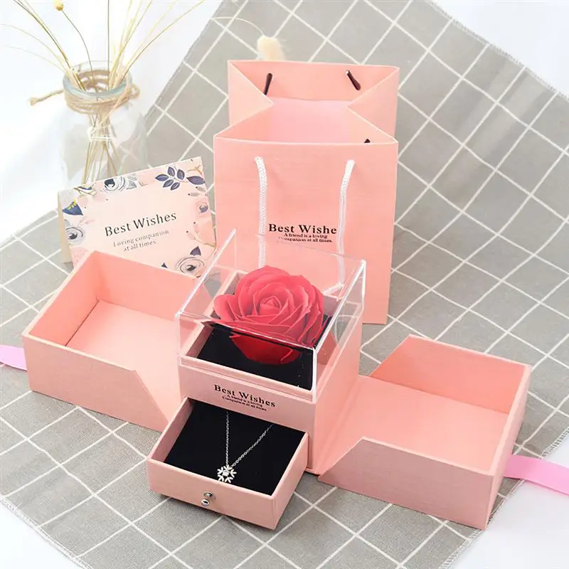 Flower Rose Eternelle Jewelry Box Girl Women Earrings Necklace Lipstick Makeup Storage For Wedding Birthday Valentines Day Gift