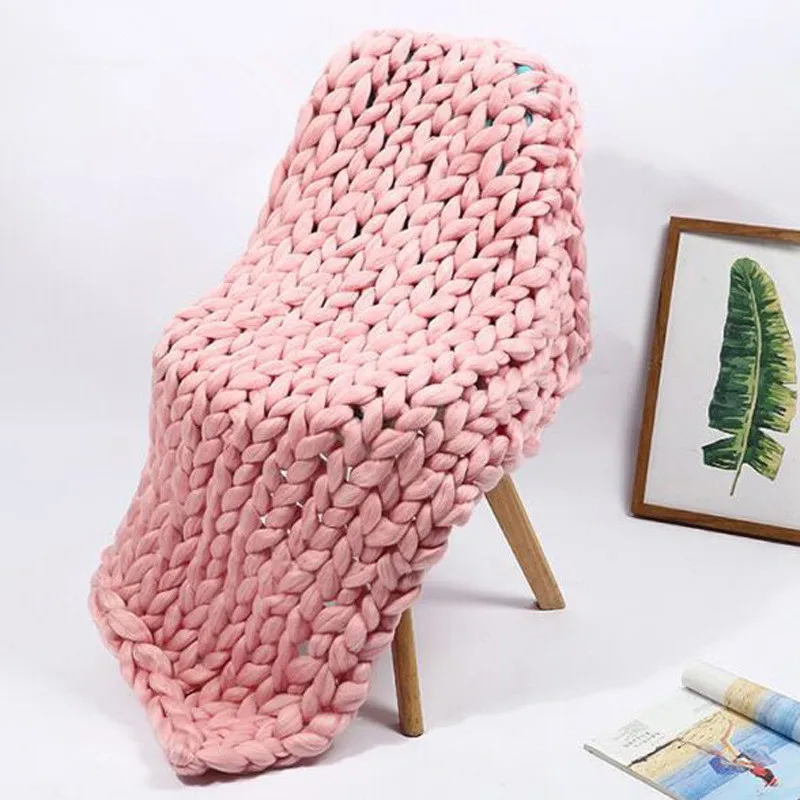 Drop Shipping Vip 6cm Yarn Hand Chunky Knitted Blanket Wool-like Polyester Bulky Knitted Blankets Winter Soft Warm Throw Mat Pad