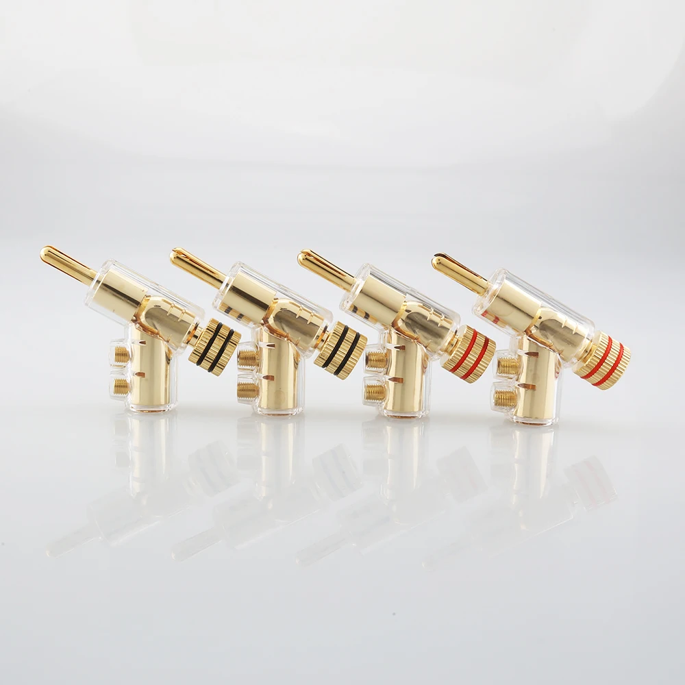 Audiocrast banhado a ouro Speaker Cable, Auto-Locking, Banana Plug Connector, Y-Shaped, Gun Tipo, Adaptador Banana, 4 Pcs