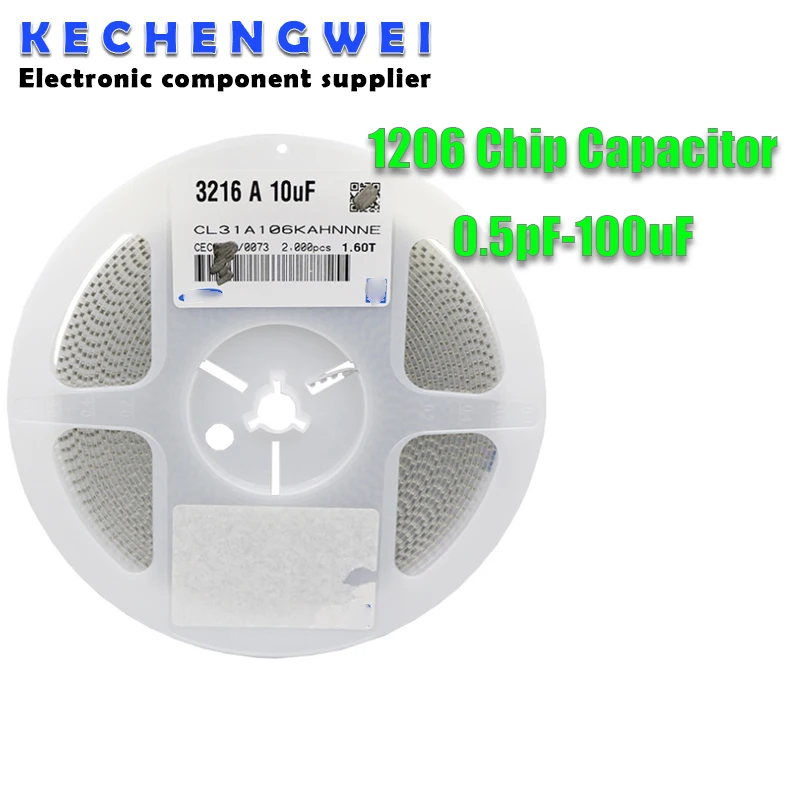 1reel 4000pcs 1206 50V SMD Thick Film Chip Multilayer Ceramic Capacitor 0.5pF-100uF 10NF 100NF 1UF 2.2UF 4.7UF 10UF 1PF