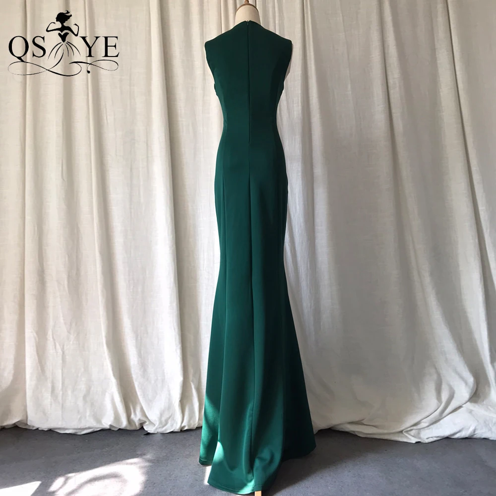 Simple Green Prom Dress Stretch Mermaid Evening Gown Long Decent Formal Party Gown Sleeveless Mother Emerald PrincessDress Party