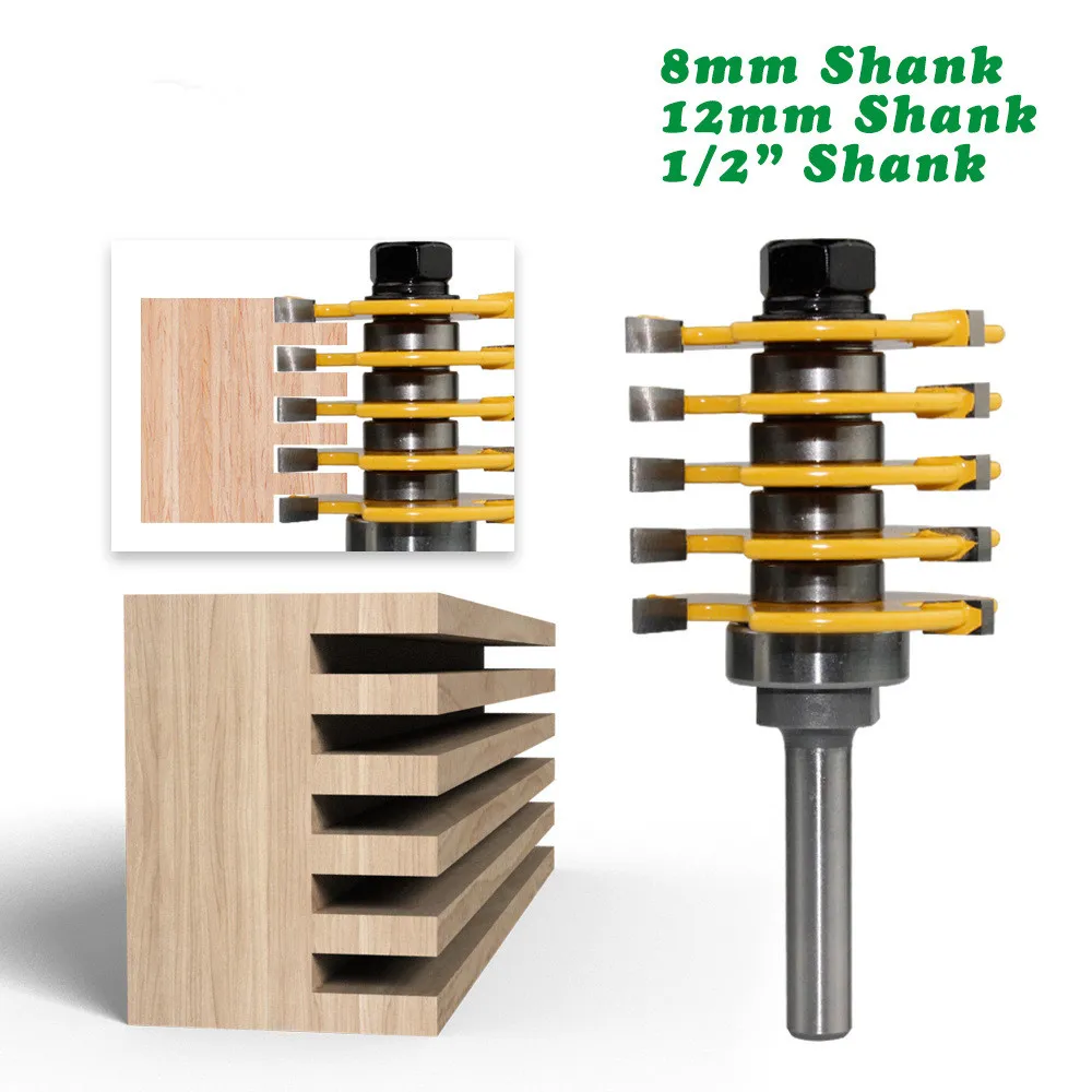 

1pc 8mm OR 12mm OR 12.7mm Shank 3 Teeth Adjustable Finger Joint Router Bit Tenon Milling Cutter Industrial Grade for Wood Tool