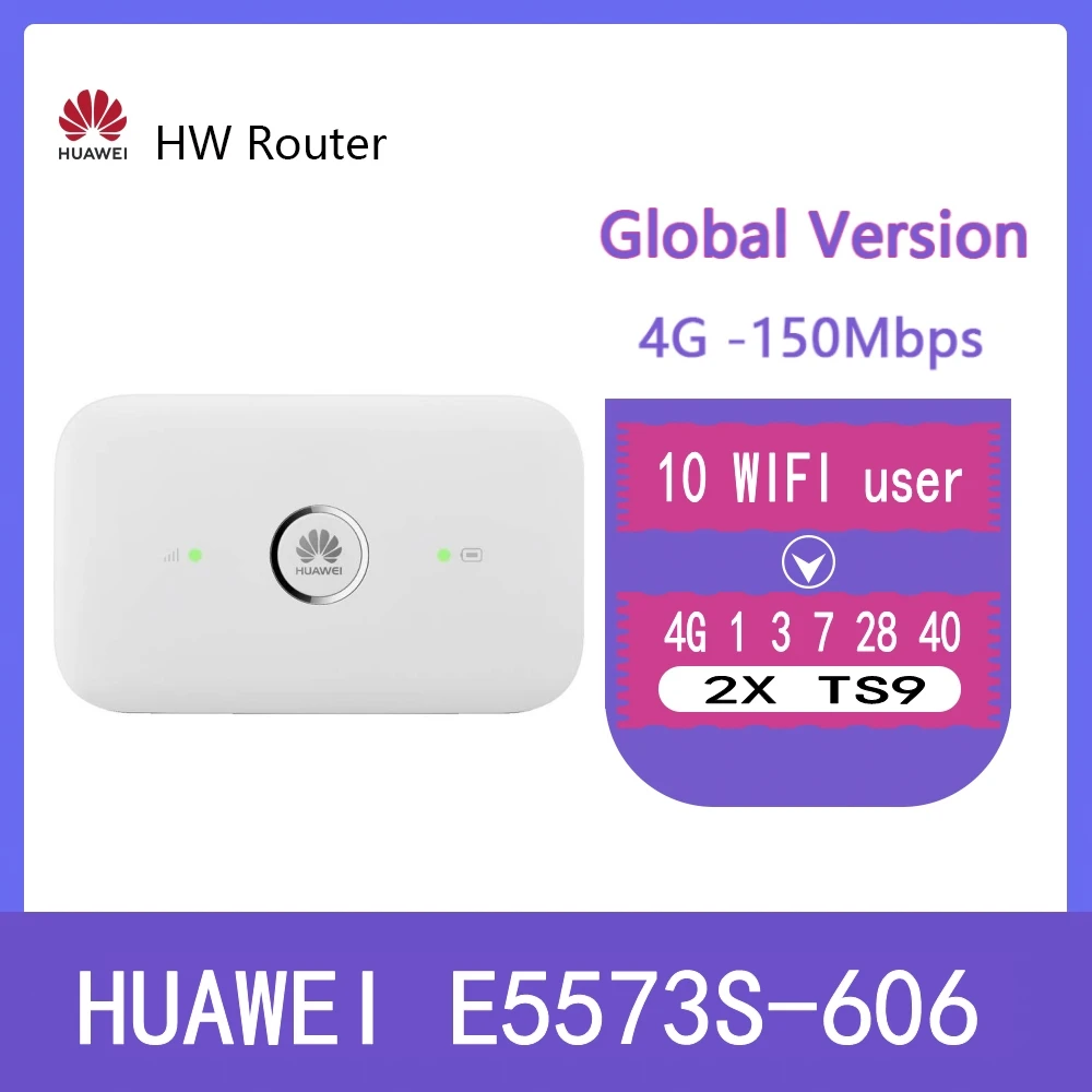 

Huawei E5573 E5573s-606 CAT4 150M 4G WiFi Router Wireless Mobile Wi Fi Hotspot Band 1/3/7/28/40 +2pcs antenna PK E8372