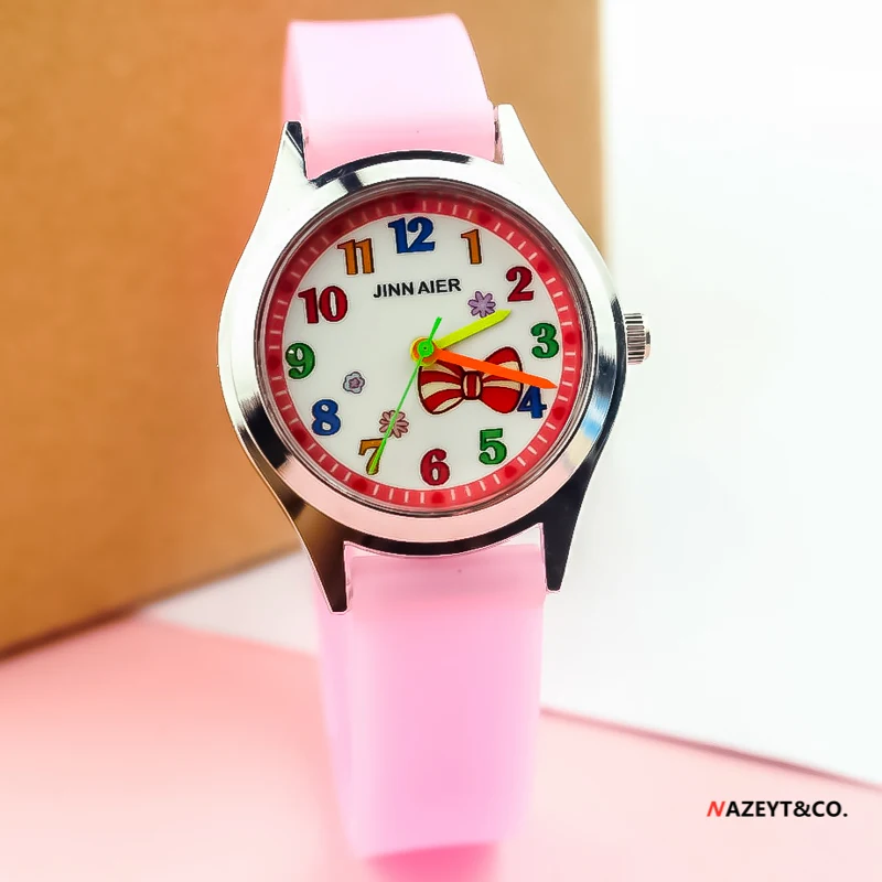 Kids silicone quartz watch cute cartoon bow-knot beauty flower patter jelly dress watch for girls children students gift clock