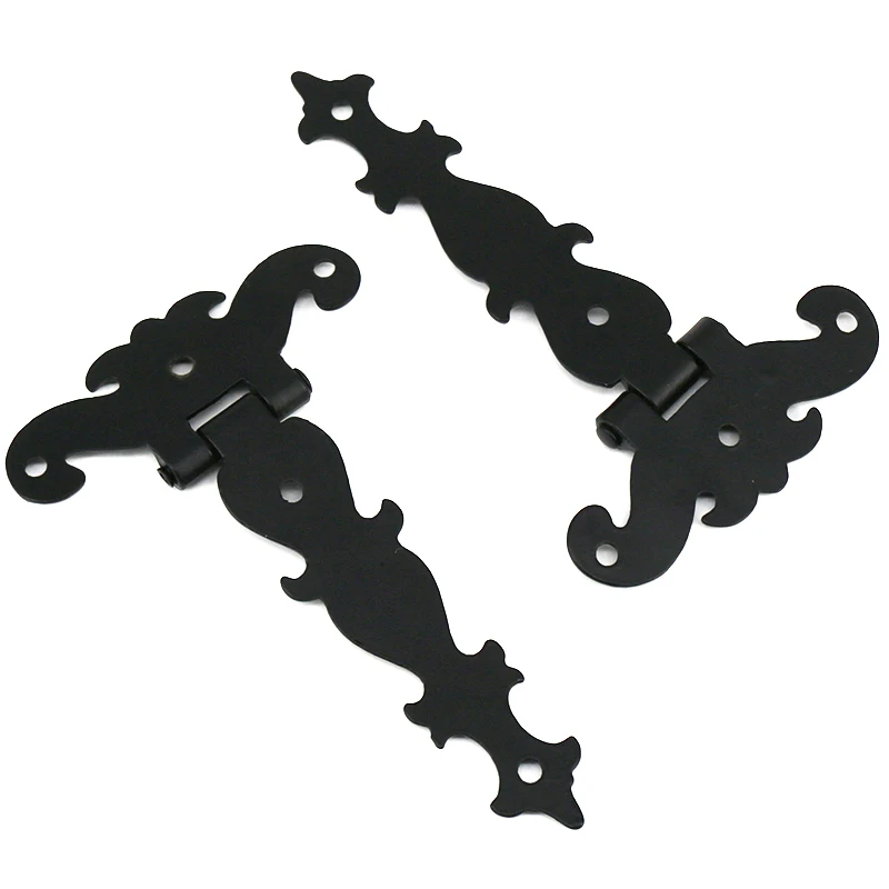 2 Pack Heavy-Duty Black Gate Hinges for Wooden Metal Fences Doors Cabinets Barn Shed Retro Hardware Kit