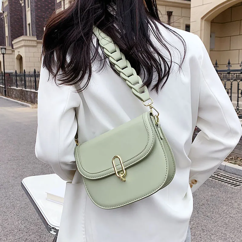 Braided Shoulder Strap Design Small Pu Leather Shoulder Saddle Crossbody Bags for Women 2021 Luxury Brand Travel Handbags